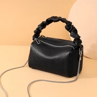 new fashion trend top handle pleated designer handbags womens genuine leather casual vintage tote chain shoulder bags for girl