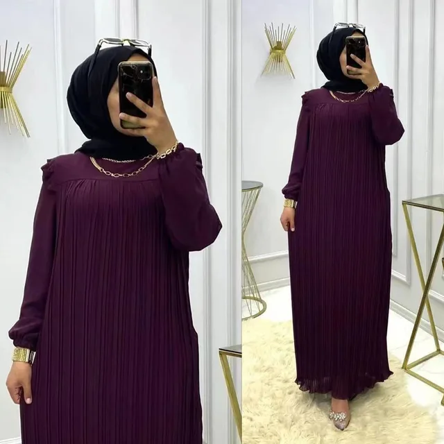 2023 Ramadan Muslim Modest Dress for Women Elegant Arabic Femme Dubai Abaya Eid Islamic Lantern Sleeves Long Robe Turkey Clothes 3