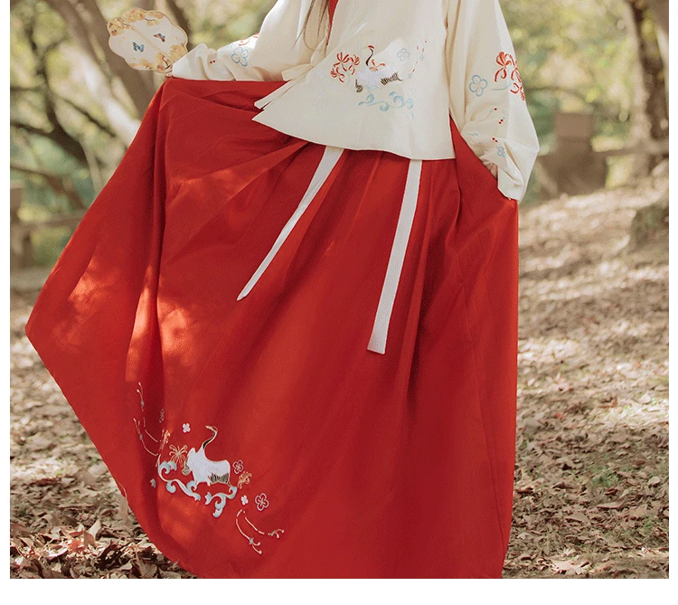 Традиционная одежда модные красные юбки Hanfu с вышивкой и узором для женщин