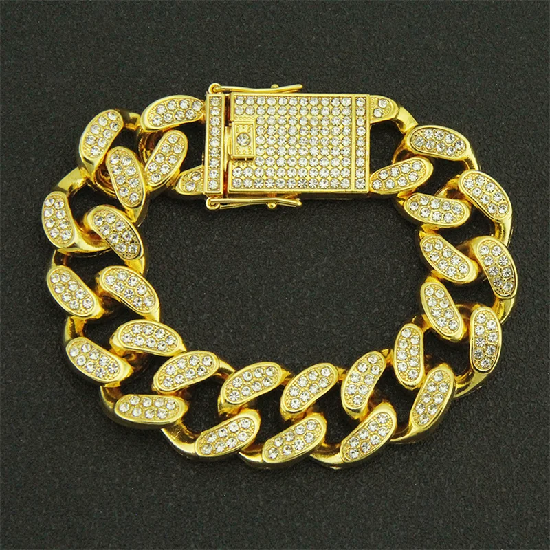 

Men's Atmosphere Full of Rhinestones Hip-hop Cuban Chain Bracelet Hipster European and American Style Cool Bangle Bracelet