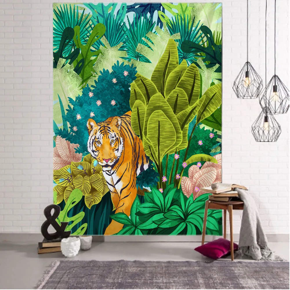 

Tapestry tropical rainforest wall hanging hippie plant animal home wall decoration Bohemian Kawaii room art background cloth