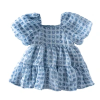 baby girl dress summer square collar short sleeve infant newborn plaid chiffon dresses korean princess birthday clothes