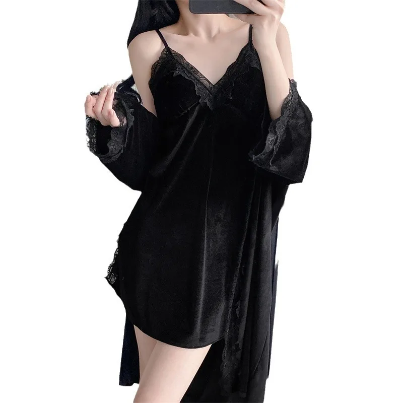 2024 осенняя новая ночная рубашка сексуальное бархатное платье на тонких