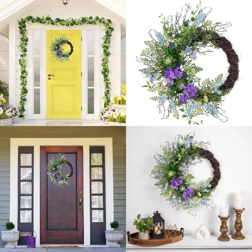 

Diameter Elegant 24-Inch Diameter Artificial Spring Wreath Made with Vibrant Wild Flowers and Twigs.