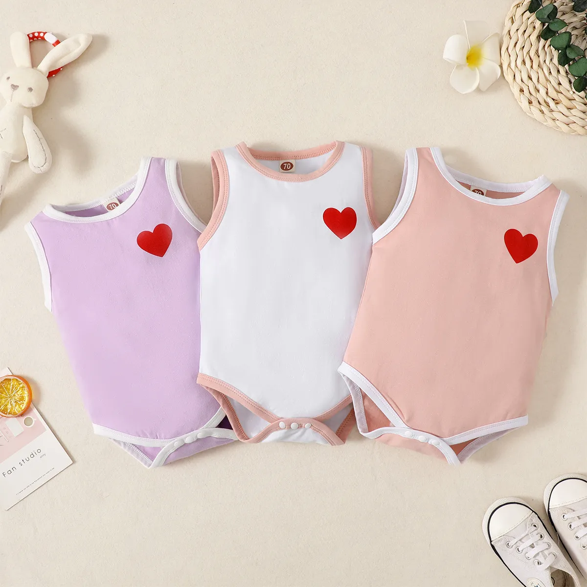 

hibobi Baby Girl Heart-shaped Pattern Summer Bodysuit