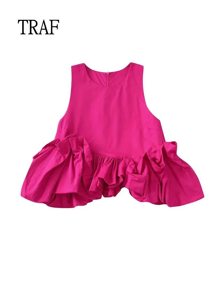 

Женский винтажный Топ без рукавов, с оборками и асимметричным плиссированным подолом