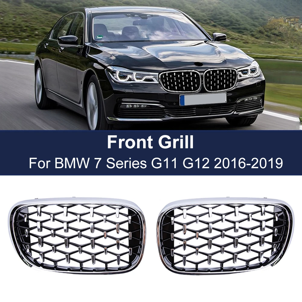 2 Pieces Car Front Bumpe Kidney Grill For BMW 7 G11 G12 730i 740i 750i 740e 725d 730d 2015-2020 Diamond Style Racing Grilles