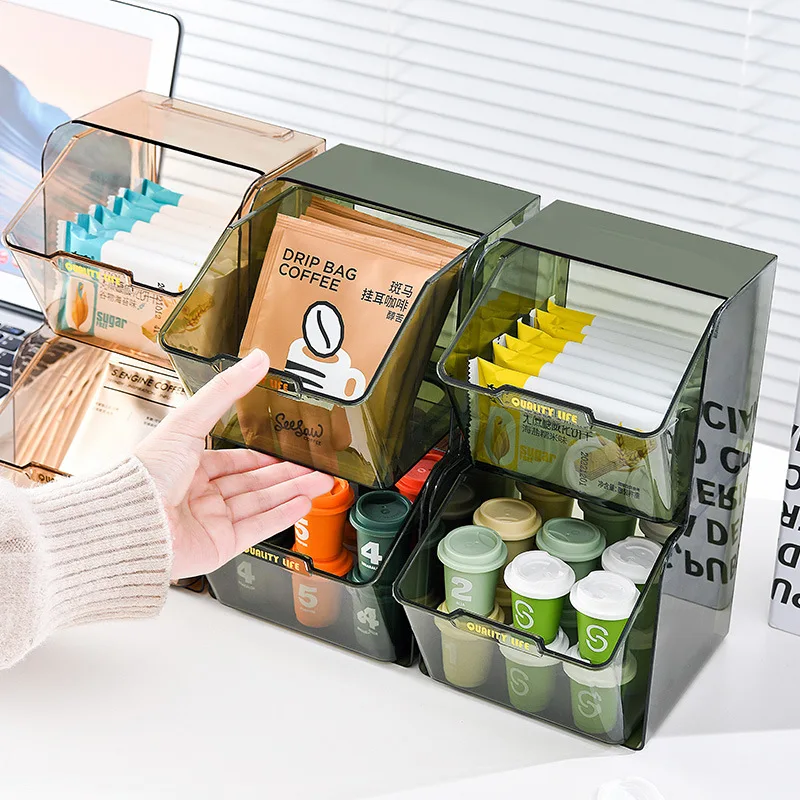 

Tea Bag Organizer Office Coffee Milk Tea Instant Storage Box Desktop Mask Lipstick Cosmetic Shelf Home Organization Storage