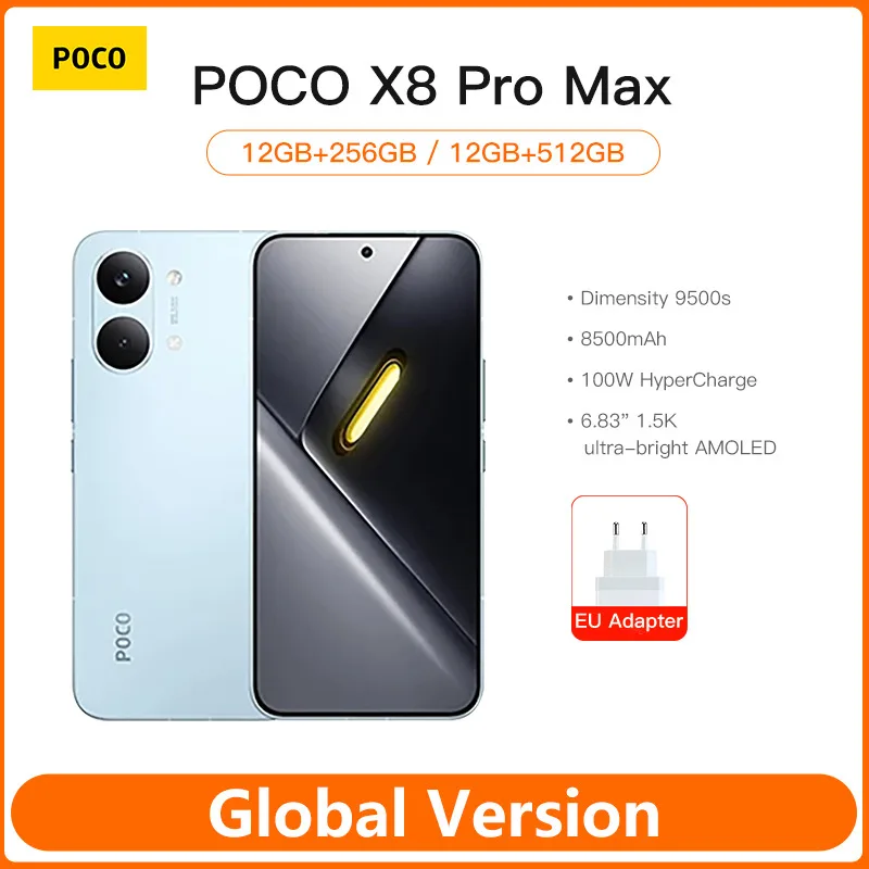 Фото Смартфон Xiaomi POCO X8 Pro Max Global Version с аккумулятором 8500 мАч, 6,83-дюймовым AMOLED-дисплеем 1.5K 120 Гц Ultra-Bright и процессором Dimensity 9500s №1