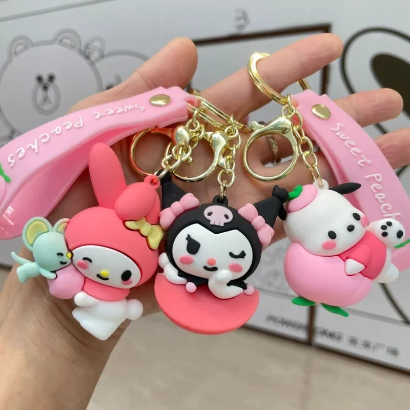 

Sanrio персик Hello Kitty My Melody Cinnamoroll ПВХ кукла брелок Kawaii Девочка Сердце сумки кулон брелок аксессуары детские подарки