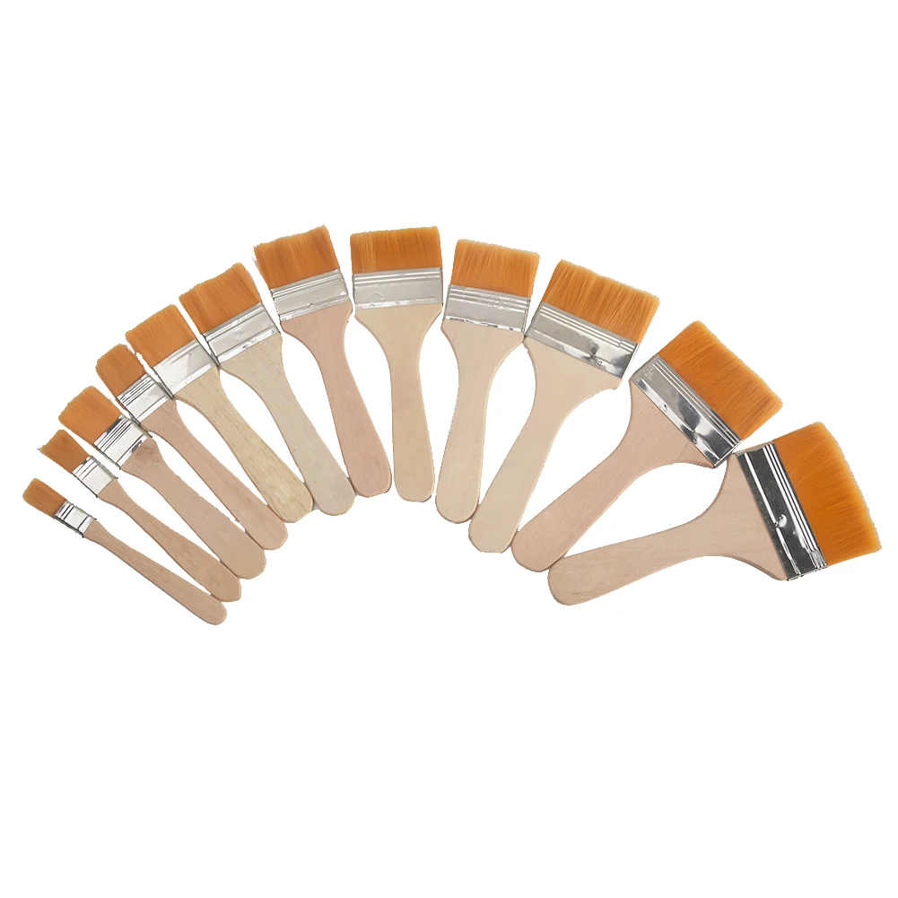 

12pcs/set Gift For Children Gouache Reusable Oil Painting With Wood Handles Nylon Barbecue Wall Decor Home Tool Paint Brush