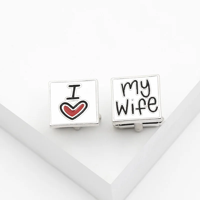 

Мужские эмалированные запонки «Я тебя люблю, моя жена», модные аксессуары для одежды, подарок на день Святого Валентина