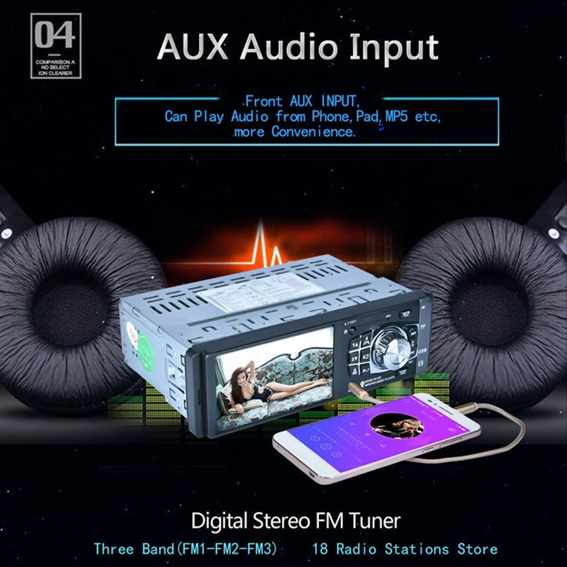 Автомагнитола 1 DIN экран 4 дюйма Bluetooth USB/SD/AUX