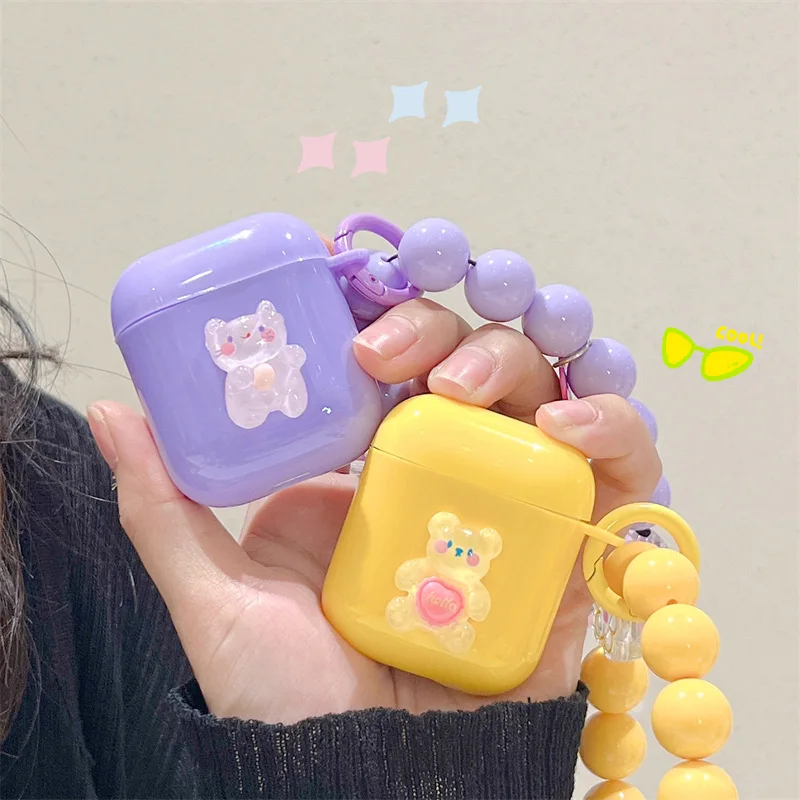 

Creative Cute Bear Bead Chain Case for Apple AirPods 1 2 3 Pro Cases Cover IPhone Bluetooth Earbuds Earphone Air Pod Pods Case