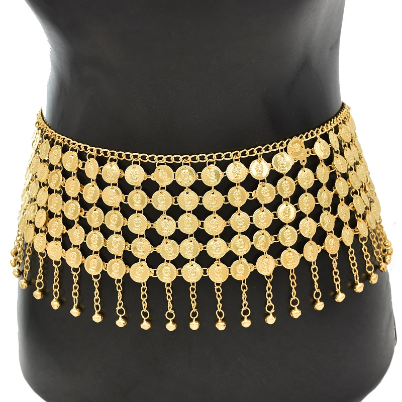 

Craved Women Body Chains Multilayer Coins Tassels Ethnic Gypsy Glossy Metal Waist Chains Bohemian Belly Dance Chains Female