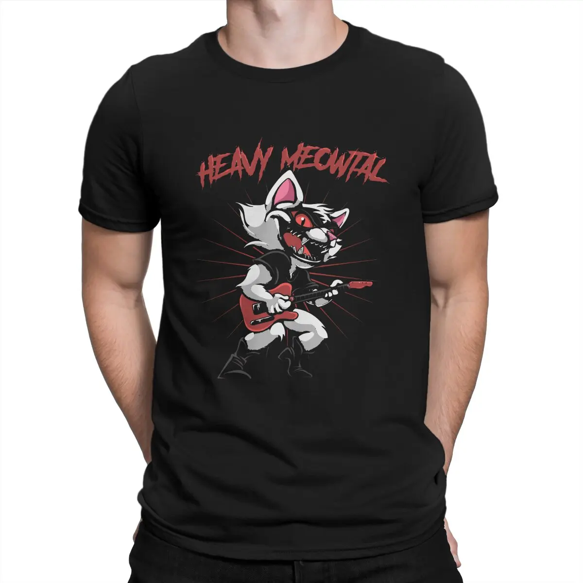 

Heavy Meowtal Lead Guitarist Classic Man's TShirt Cat Lover Crewneck Short Sleeve 100% Cotton T Shirt Funny High Quality Gift