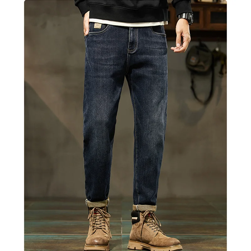 Men Clothing 2022 Autumn and Winter New Straight Loose Cylinder High-end Jeans Vintage Elastic Force Bluish Harun Trousers Women