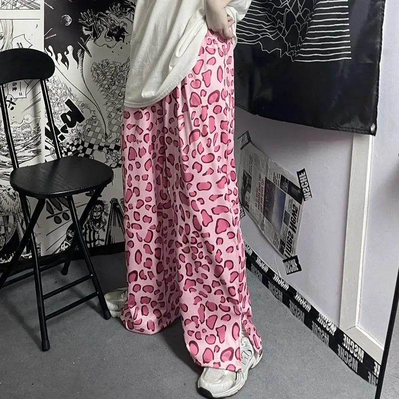Women pants Wide leg trousers summer street pink leopard print casual straight high waist slim tren y2k trouser suits harajuku