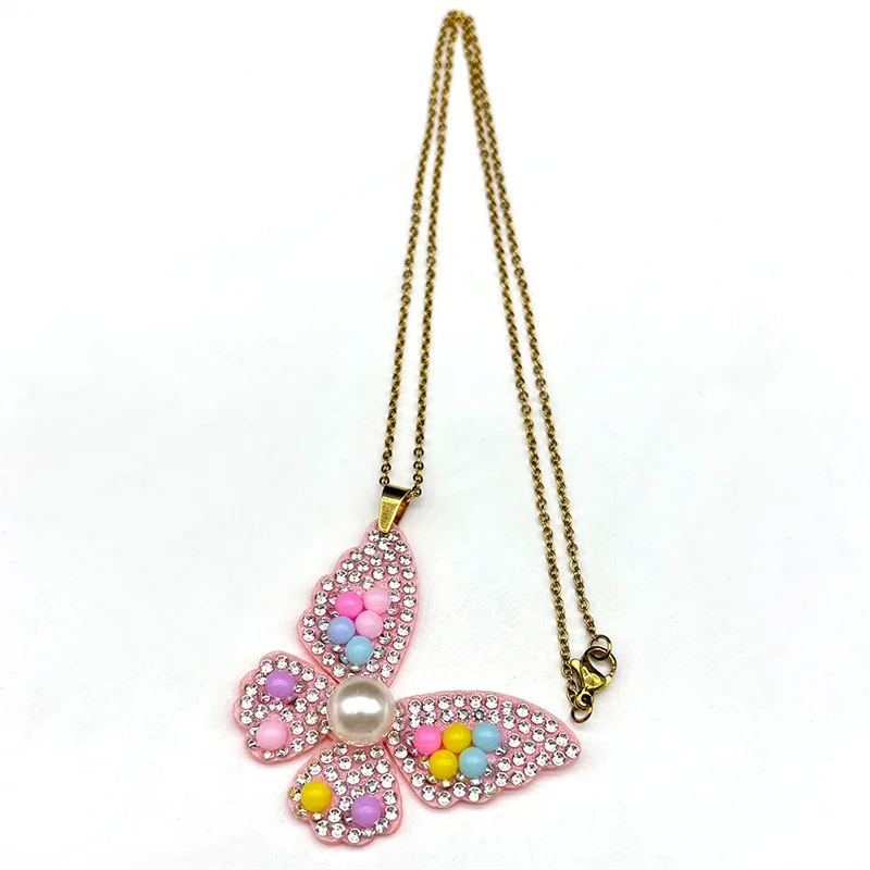 Y2k красочные искусственный жемчуг кристаллы кулон-бабочка ожерелье серьги