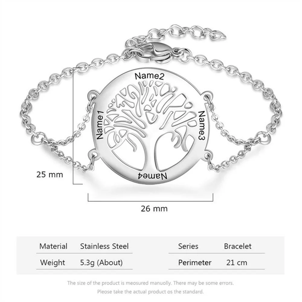 Personalized Tree of Life Bracelet Engraved Name Stainless Steel Custom Fashion Popular Accessories Women's Custom Bracelet