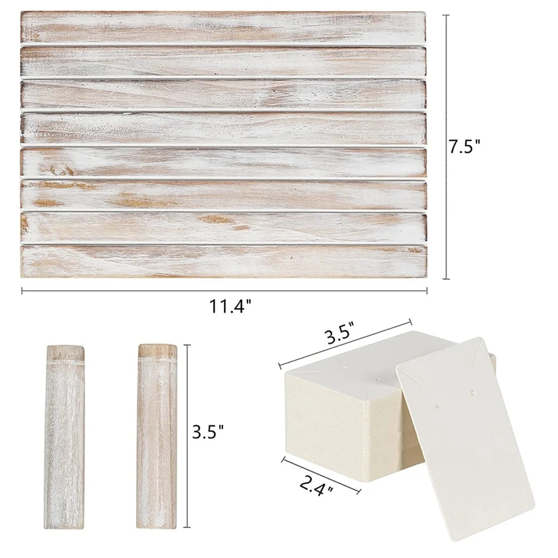 Wooden Earring Display Holder, Rustic Wood Jewelry Organizer,With 100Pcs Earring Cardboard For Selling Earring Jewelry