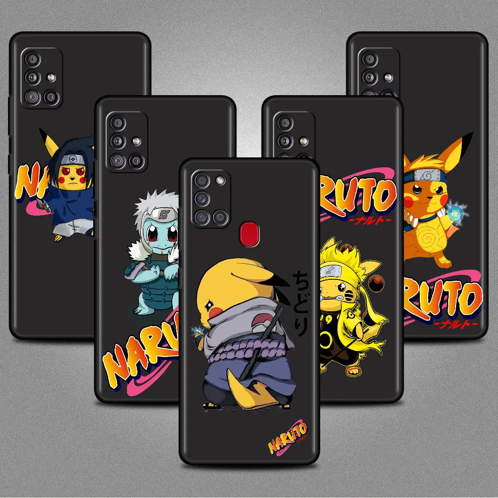 

Black Case For Samsung Galaxy A12 A51 A52 A21s A71 A32 A31 Luxury Phone Bumper Fundas A72 A41 A11 Cover Naruto Pikachu Squirtle