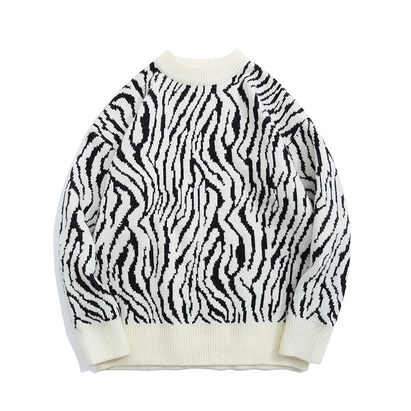 

Zebra Print Retro Trendy Pullover Sweater Men's and Women's Idle Style Autumn Winter Sweater Coat Couple Wear
