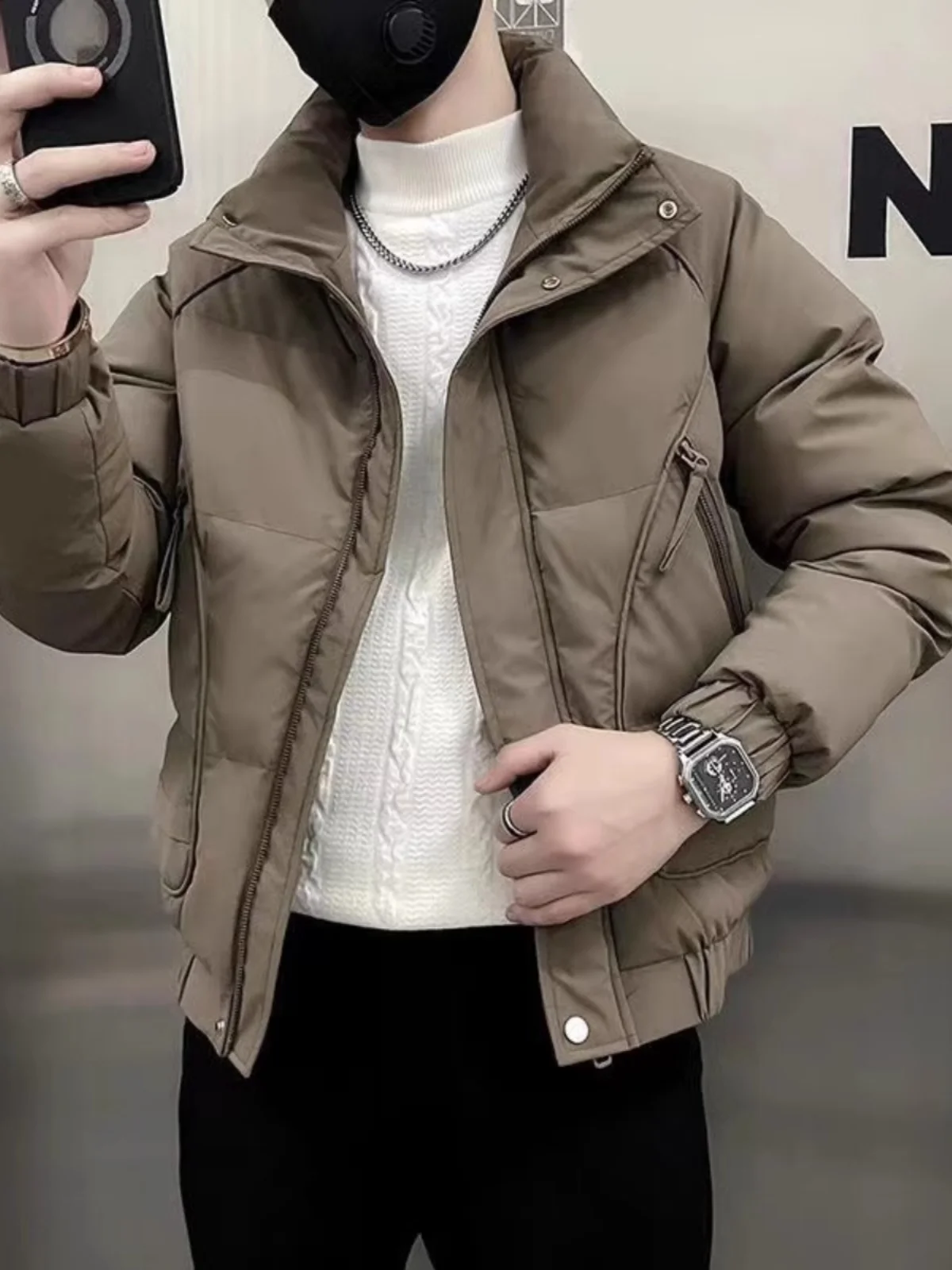 Men's Fashion Brand down Jacket Cotton-padded Clothes Casual Pu Shuai Stand Collar Thickened Cotton-Padded Coat Raccoon 2024 ...