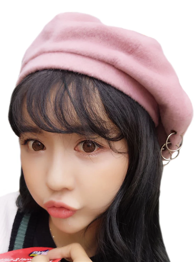 Зимние шапки CUHAKCI шерстяные береты с кольцами шапка во французском стиле Женская