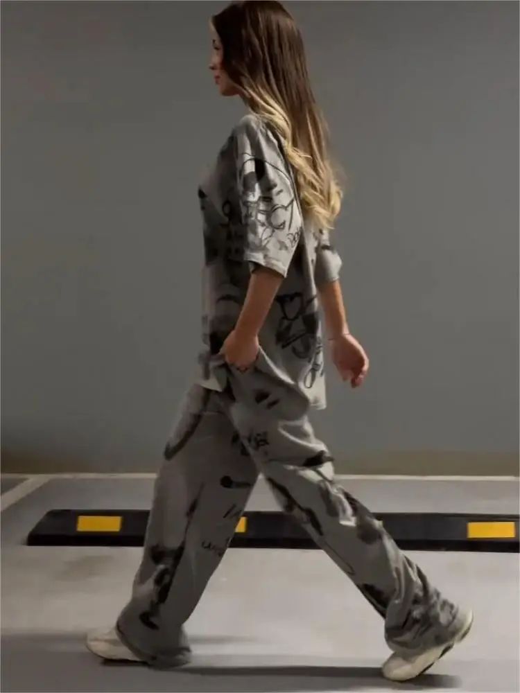 Женский комплект футболок с круглым вырезом в стиле граффити женская одежда