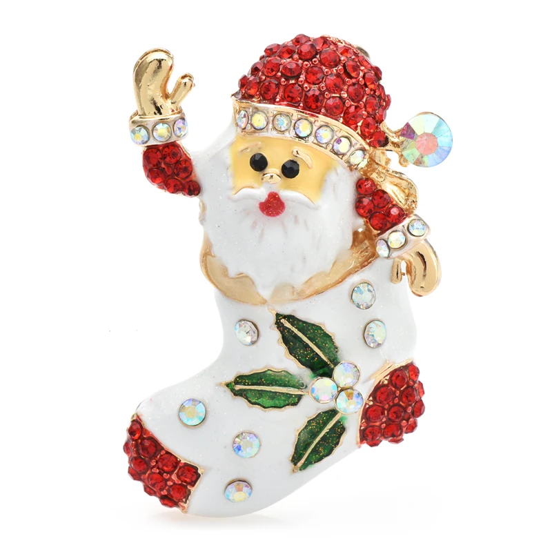 

Wuli&baby Santa Claus Brooches For Women Unisex Father Christmas Boots New Year Brooch Pin Gifts