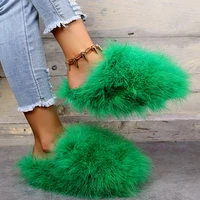 plush slippers female feather slippers home keep warm luxury shoes autumn winter fashion outdoor fur slides women flip flops
