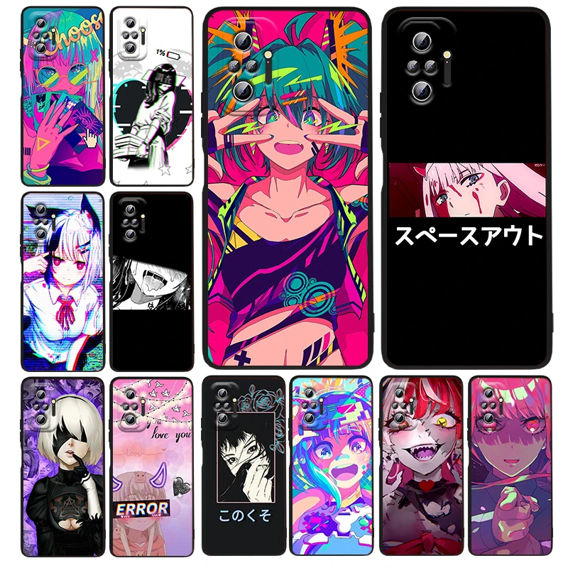 

Cute Ahegao Manga Girl Silicone Cover For Xiaomi Redmi Note 11E 11S 11 11T 10 10S 9 9T 9S 8 8T Pro 5G 7 5 Black Phone Case