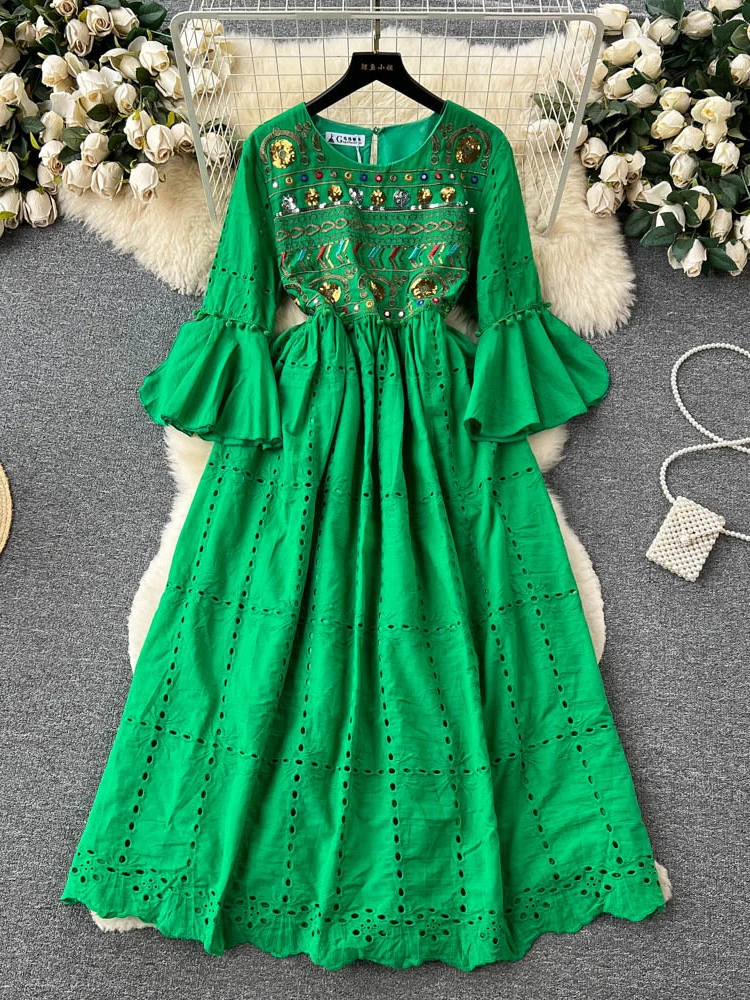 Женское богемное длинное платье летнее ажурное винтажное с рукавами-лепестками