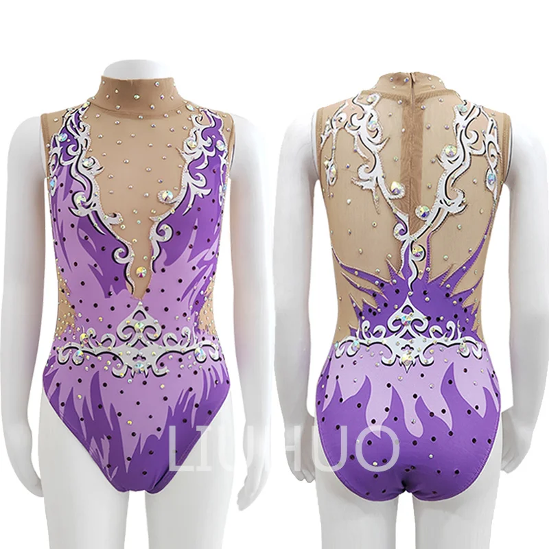 

LIUHUO Synchronized Swimming Suits Kids Girls Training Competitiv Leotards Hair Piece Purple