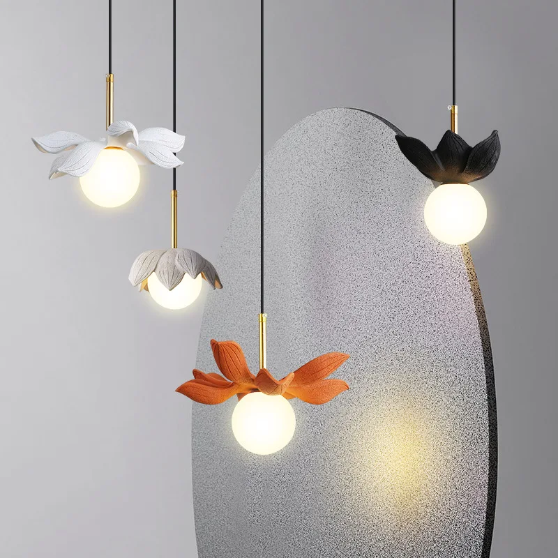 

Art Glass Pendant Lamps Modern Bedroom Bedside Night Light Living Room Petal Design Hanging Lamp