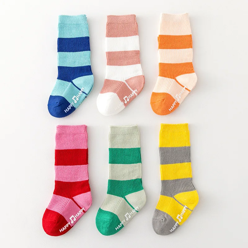 

1 Pair Toddler Boy Girl Sock Fashon Candy Color Striped Pile Sock for Newborn Spring Autumn Cotton Non-slip Floor Baby Sock