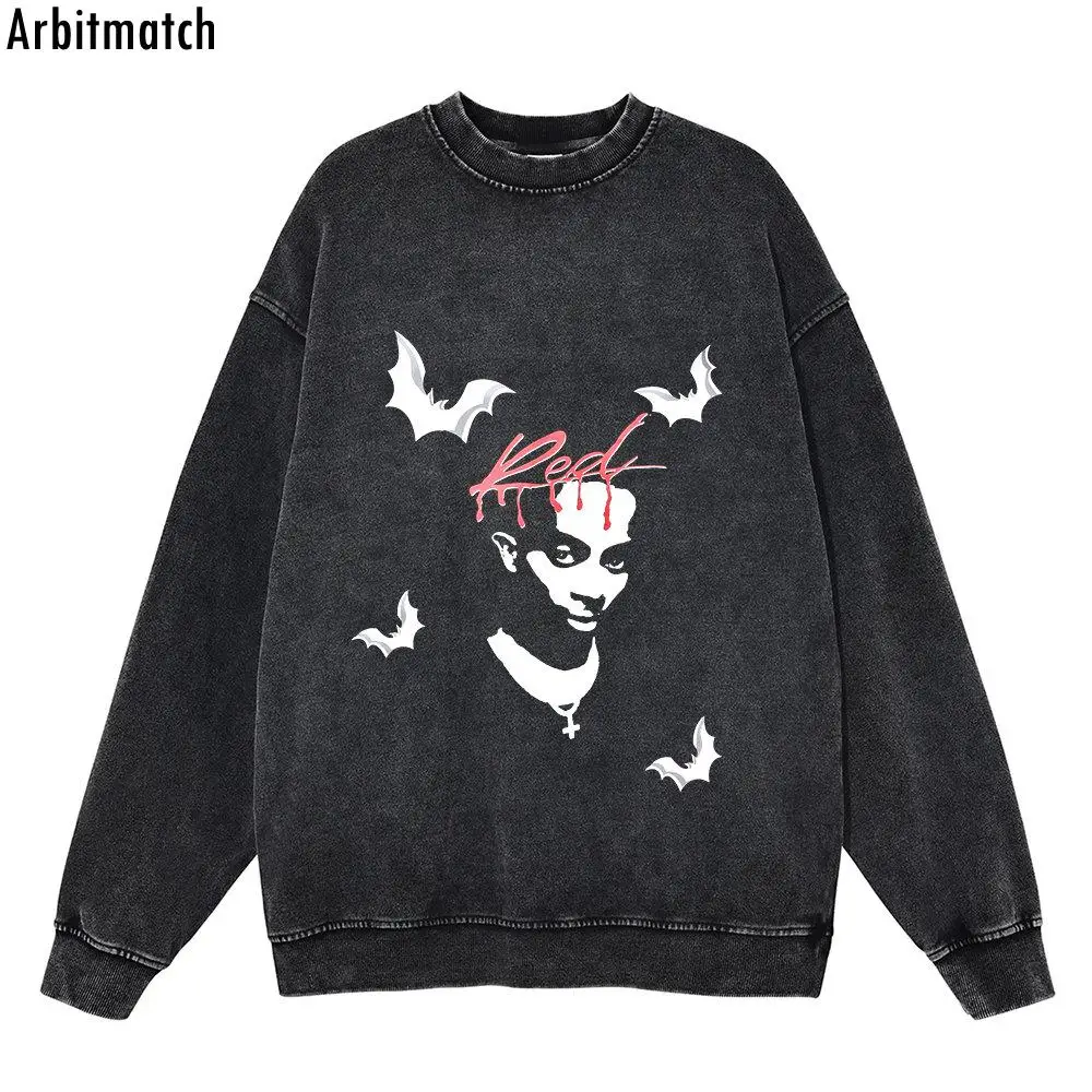 

Arbitmatch Winter Men Pullover Cotton Vintage Casual Printed Hoodie Sweatshirt Washed Hip Hop Streetwear Loose Oversize Hoodies