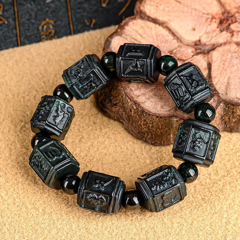 

Японский нефритовый браслет, подарок мужчине, изумруд, женские драгоценные камни, настоящие черные ювелирные изделия, талисманы, натуральные Роскошные браслеты, браслет