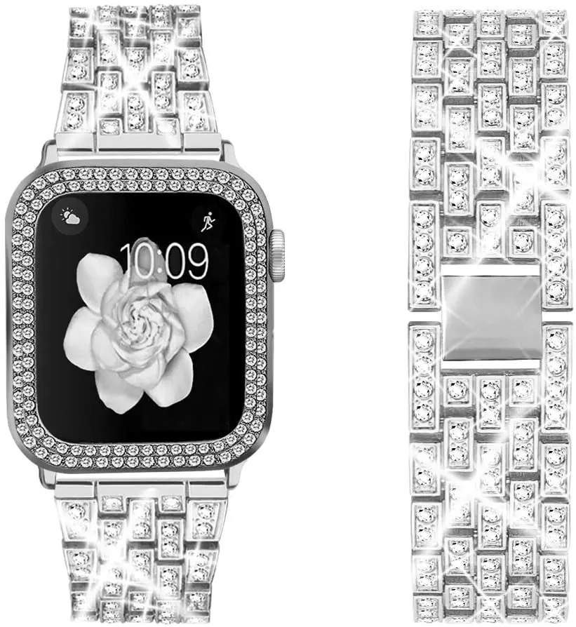 Metal Diamond Strap+Case For Apple watch 45mm 44 mm 42mm 41mm 40mm 38mm Woman Bracelet Wristband For iwatch 8 7 6 5 4 3 SE band