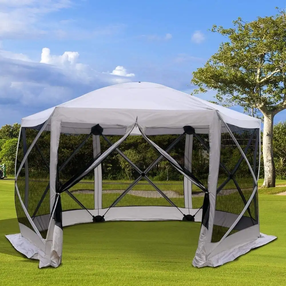 

6 Sided Hexagonal Pop Up Portable Gazebo Canopy Tent with Mesh Netting Sidewalls UV Protection and Rain Protection 11.5 x 11.5