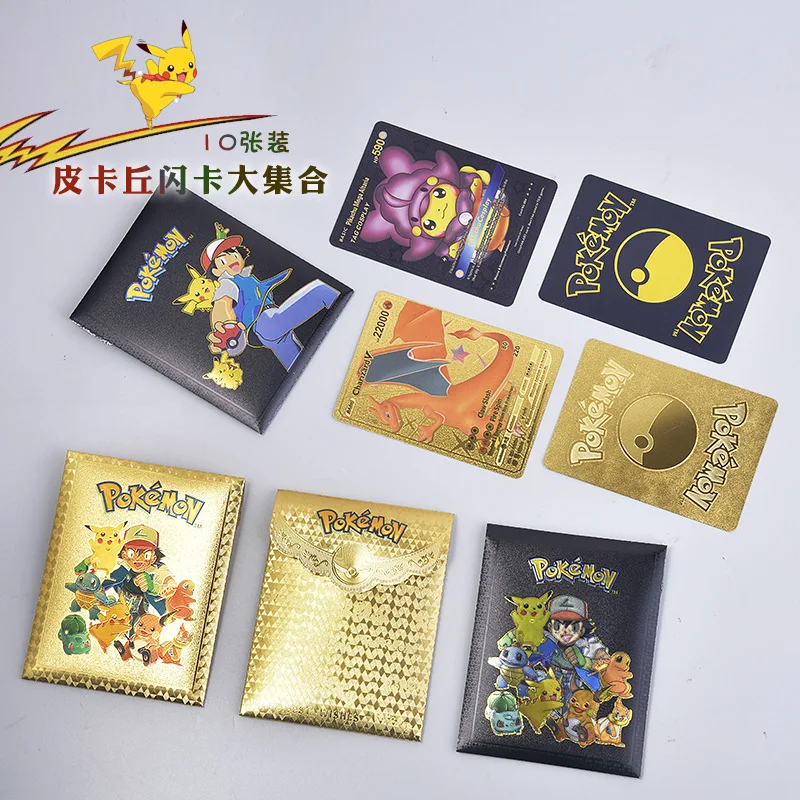 

10pcs Pokemon Cards Anime Figure Pikachu Charizard Mewtwo Gengar PVC English Spanish Battle Collection Card Toys Birthday Gifts