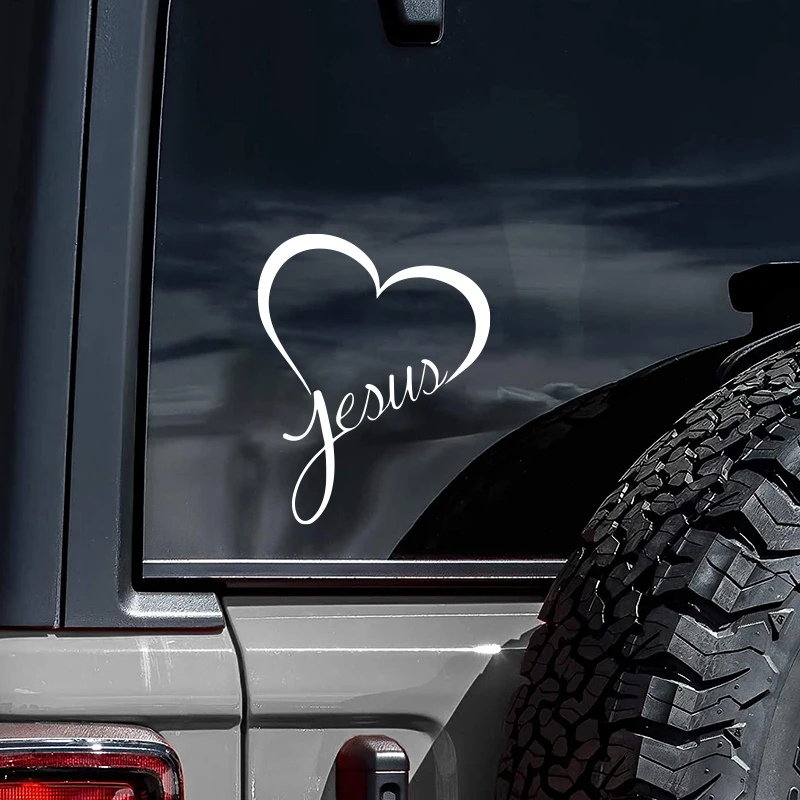 

Виниловая наклейка с изображением Иисуса и сердца, светоотражающая индивидуальная наклейка для стайлинга автомобиля, съемная наклейка, ви...