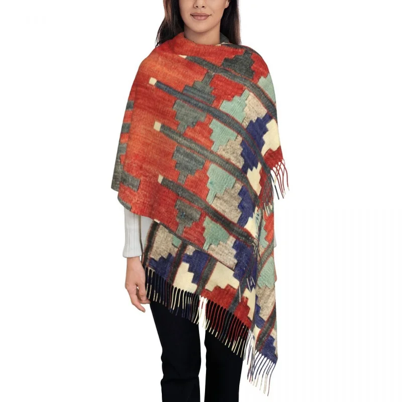 

Vintage Turkish Kilim Navaho Weave Aztec Scarf Wrap Women Long Winter Fall Warm Tassel Shawl Boho Ethnic Persian Tribal Scarves