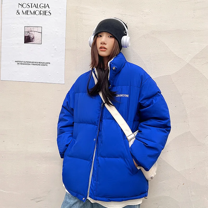 2022 New Short Autumn Winter Jacket Women Thicken Warm Fleece Lining Coat Loose Puffer Outerwear Korean Fashion Parkas