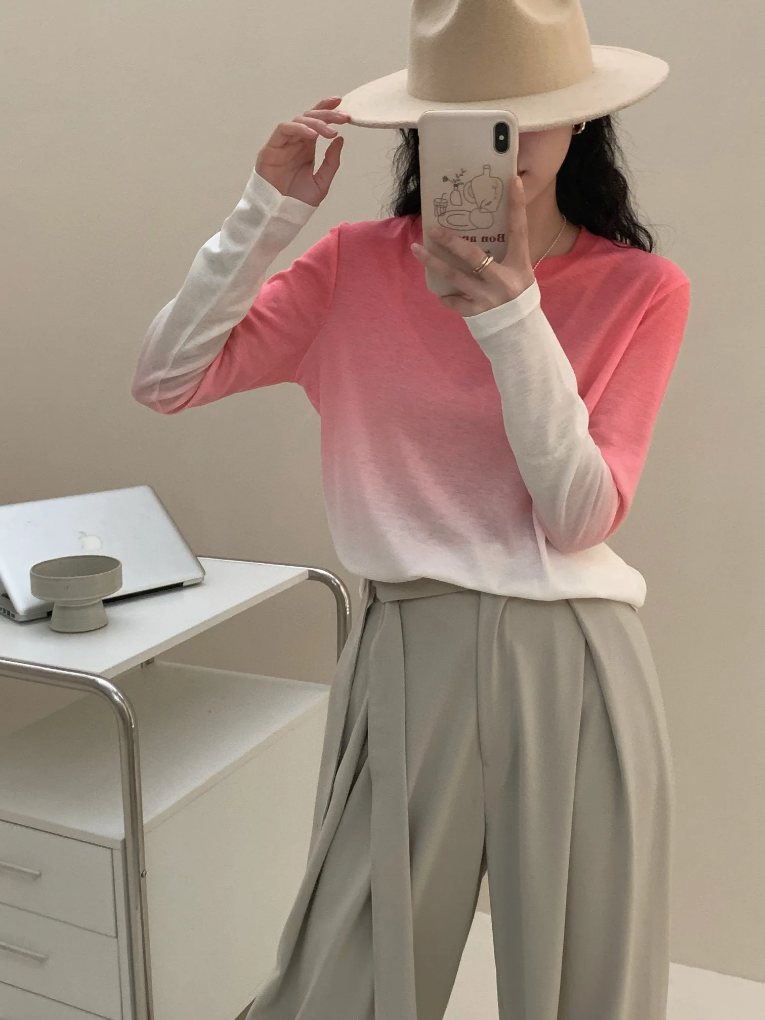 Эксклюзивный Свободный Тонкий водорастворимый свитер с градиентом для ранней