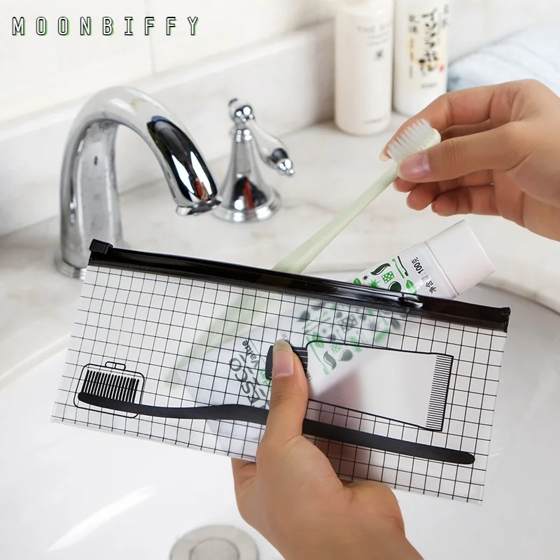 

PVC Transparent Toothbrush Cosmetic Bag Ladies Travel Storage Bag Storage Pencil Case Toilet Bag Portable Pull Side Ziplock Bag