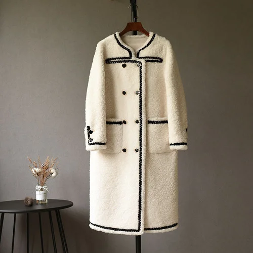 

Luxury brand 100% Fur Jacket for Women Winter Elegant Sheep Shearing Coat Mid-length Wool Coats Jackets Jaqueta Feminina SGG
