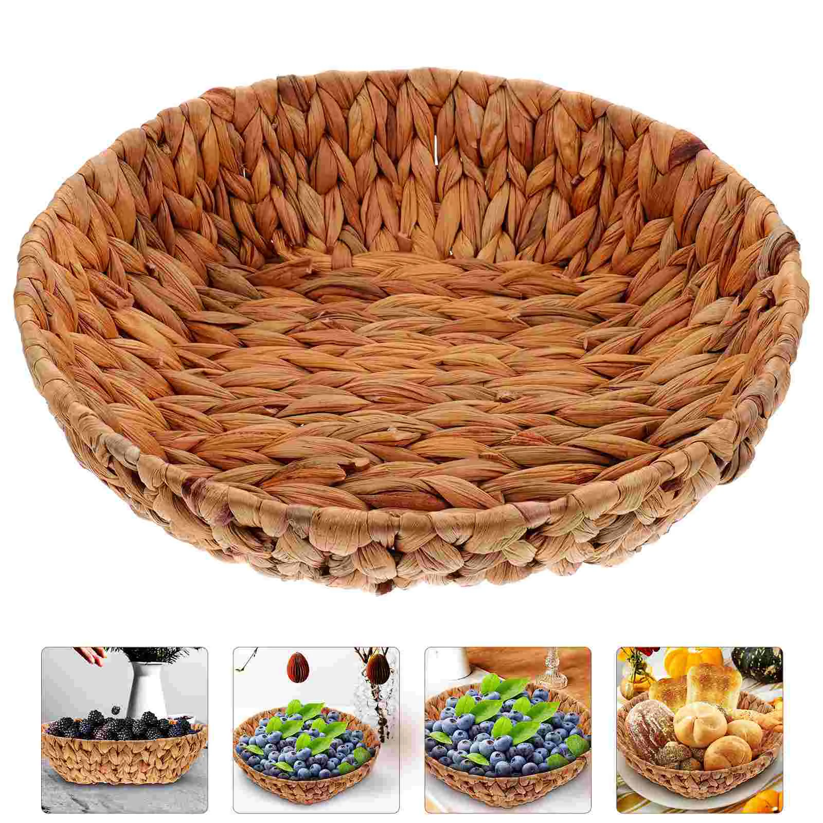 

Zero Round Woven Bread Basket Water Hyacinth Grass Storage Dried Nut Fruit Organizer Container Vegetables Serving Basket