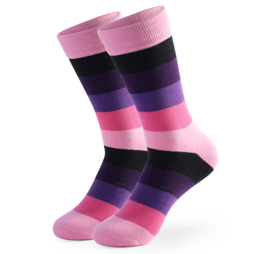 5 Pairs High Quality Fashion Colorful Casual Funny Men Socks Large Size Stripe Grid Pure Ranibow Gay Men Cotton Socks